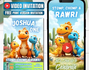 Baby Dinosaur Birthday Video Invitation