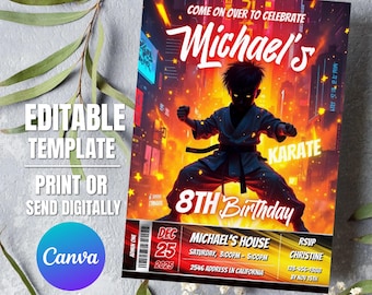 Karate Birthday Invitation Editable, Instant Download