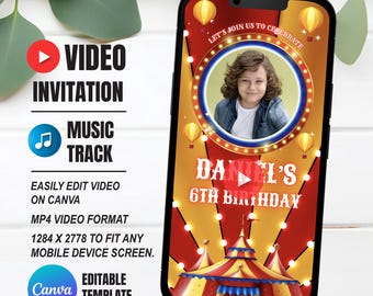 Carnival Birthday Video Invitation, Editable Video, Instant Download
