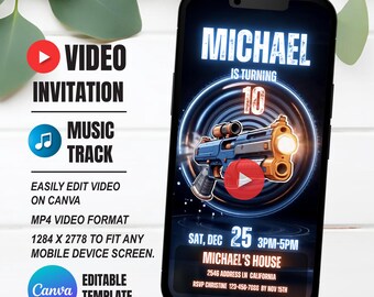 Dart Gun Video Invitation, Instant Download