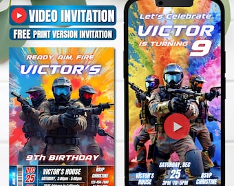 Paintball Birthday Video Invitation, Editable Video Animation, Instant Download