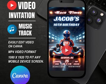 Go Kart-videoverjaardagsuitnodiging, direct download