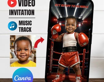 Baby Boxing Video Birthday Invitation, Face Photo Animation