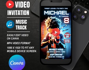 Dart Gun Video Birthday Invitation, Video Animation, Instant Download