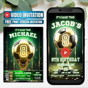 サッカー動画誕生日招待状、動画アニメーション、即時ダウンロード