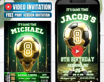 Soccer Video Birthday Invitation, Video Animation, Instant Download