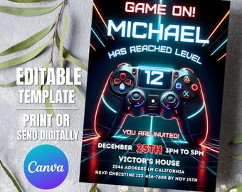Video Game Birthday Invitation Editable, Instant Download