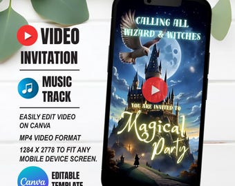 Wizards Witches Magical Video Invitation, Instant Download