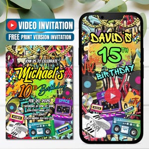 Invitación de cumpleaños de hip hop (video editable, descarga instantánea)