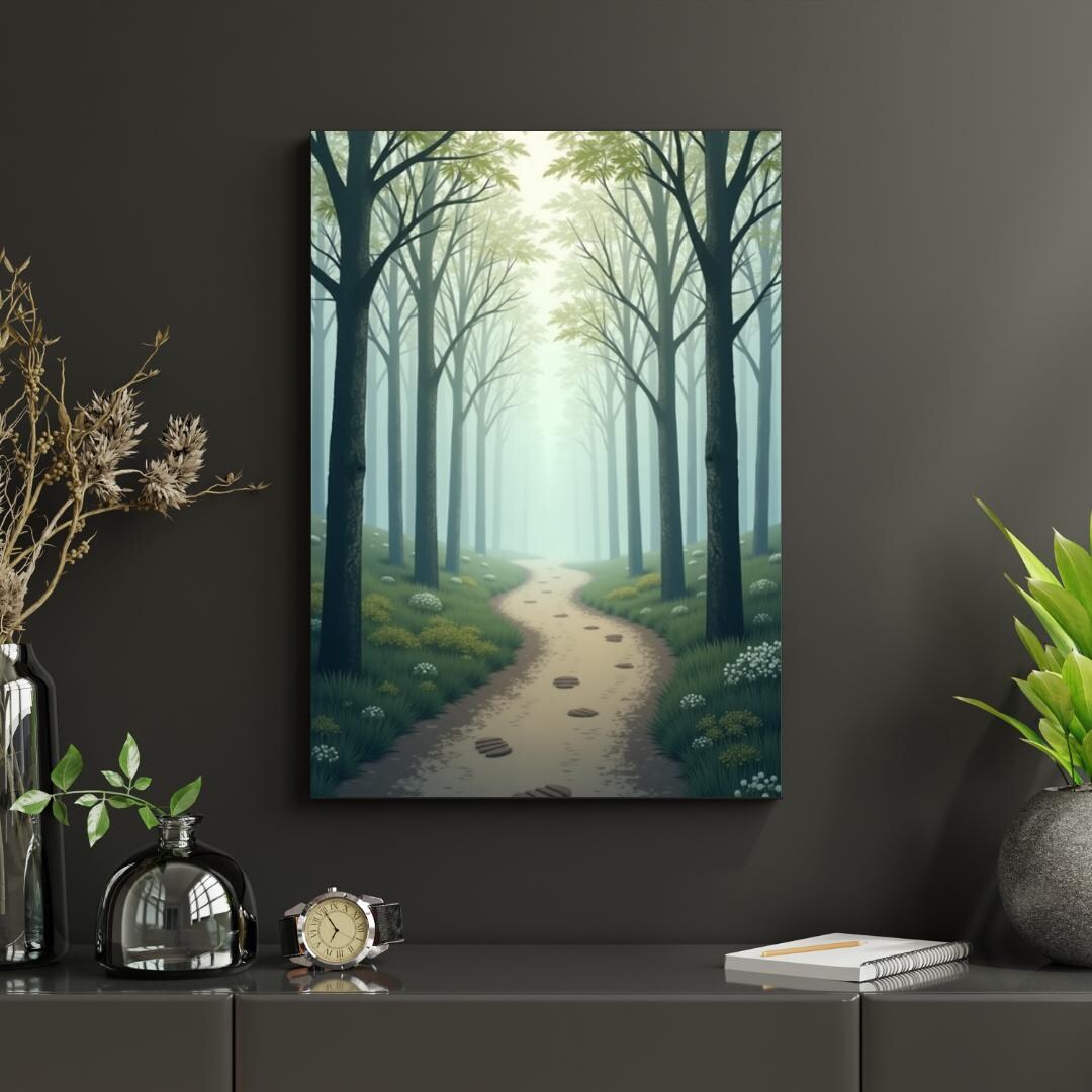 Misty Forest Path Print: Green Woodland Landscape Digital Art (digital ...