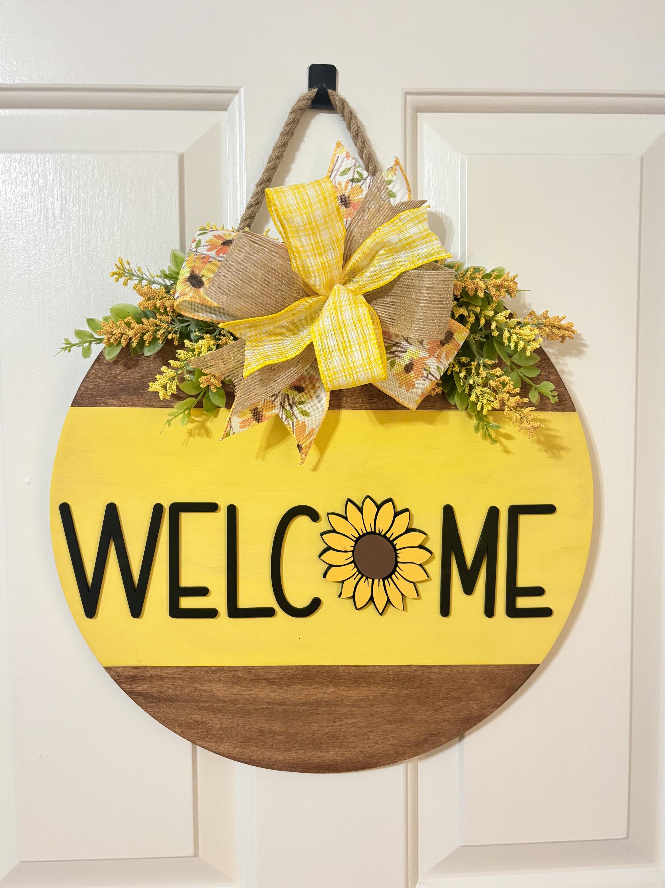 Welcome Sunflower Door Hanger | Front Door Decor | Sunflower Door Decor | Welcome Door Sign | House Warming Gift |  Summer | Door wreath