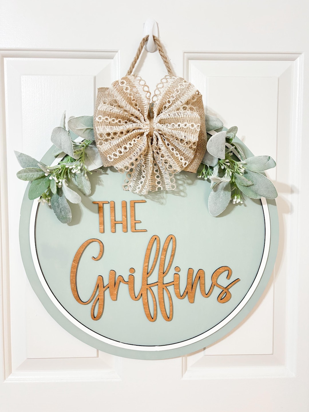 Personalized Last Name Door Hanger| Front Door Decor | Customizable Door Sign | Year Round Wreath | Front Door Hanger | House Warming Gift - 15 Inches