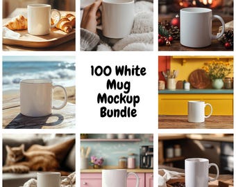 100 White Coffee Mug Mockup Images | High-Quality PNG Mug White Mockups, Plain Coffee Mug Mockup for Product Display, Digital Download