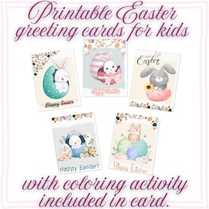 Cartes de Pâques pour enfants, cartes de Joyeuses Pâques, cartes de Pâques imprimables, activité couleur pour enfants, cadeau pour enfants, cartes de voeux numériques.