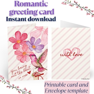 Biglietto d'auguri stampabile "Delicate Romance", biglietto d'auguri d'amore, regalo di anniversario, biglietto d'auguri d'amore per lei/lui, biglietto d'auguri digitale stampabile, regalo per lei, biglietto floreale
