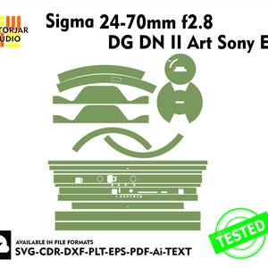 Op de afbeelding: Groene en witte silhouet van een digitale camera lens met de tekst "Sigma 24-70mm f2.8 DG DN II Art Sony E" en "GETEST" in een groene cirkel.