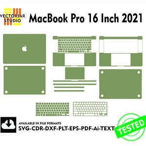 以下が含まれることがあります： 緑と白のMacBook Pro 16インチ 2021年モデルのラップトップスキンデカール。デカールには、キーボード、トラックパッド、パームレストカバーが含まれています。デカールは、SVG、CDR、DXF、PLT、EPS、PDF、Ai、およびTEXT形式で入手できます。