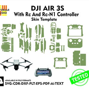 Dji Air 3S with Rc-N2 and Rc-2 Skin vector template file skin die cut layout