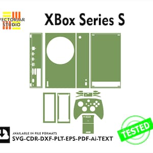 以下が含まれることがあります： 緑と白のXbox Series Sコンソールスキンテンプレートのデジタルダウンロード。テンプレートには、コンソール、コントローラー、フロントパネルが含まれています。テンプレートは、SVG、CDR、DXF、PLT、EPS、PDF、Ai、TEXT形式で入手できます。