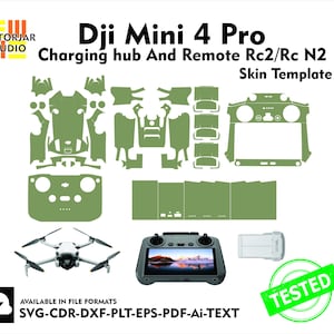 Dji Mini 4 Pro Skin vector template file skin die cut layout Charging hub And Remote Rc2/Rc N2
