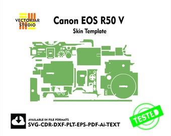 Arquivo vetorial de modelo de adesivo para Canon EOS R50 V com layout de recorte.