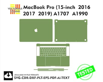 MacBook Pro (15-inch, 2016, 2017, 2019) A1707, A1990 Skin vector template file skin die cut layout