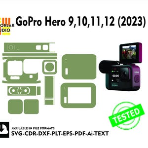 GoPro Hero 9, 10, 11, 12 (2023)  Skin vector template file skin die cut layout