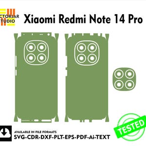File modello vettoriale skin Xiaomi Redmi Note 14 Pro layout fustellato skin