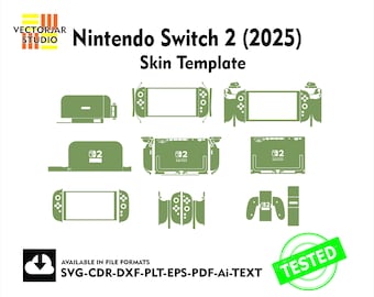 Plantilla vectorial de skin para Nintendo Switch 2 (2025) con diseño de troquelado
