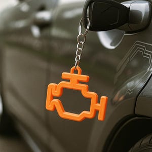 Portachiavi spia motore / Contorni esagonali / Portachiavi divertente per gli appassionati di auto