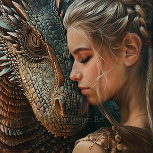 Girl and Dragon Connection – Digital Download, Mythical Fantasy Print, Gift for Fantasy Lovers