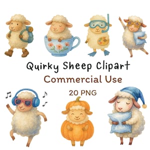 Watercolor Sheep Clipart Bundle: Pastel Farm Animal PNGs (Commercial Use, Digital Download)