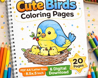 Birds Coloring Pages for Kids | Printable Activity (PDF Download A4/Letter/8.5x8.5 Inch)