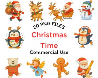 Watercolor Christmas Clipart | Holiday PNG Illustrations