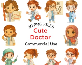 Clipart di dottori ad acquerello / Illustrazioni mediche a pastello (PNG)