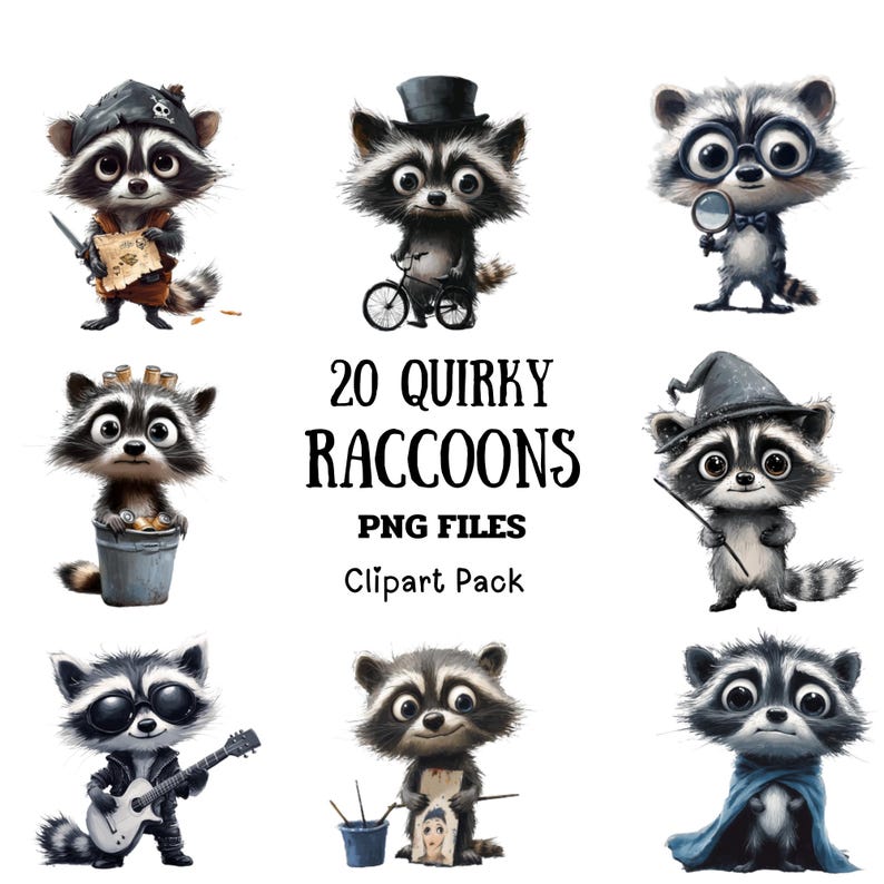Funny Raccon Kits Funny Raccoons Clipart ,silly Quirky Raccoon Illustrations, Card Making ...
