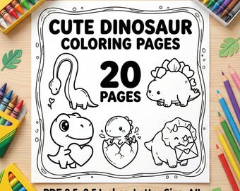 Simpatiche pagine da colorare con dinosauri per bambini - Libro di attività stampabile sui dinosauri, regalo di apprendimento divertente per bambini piccoli e in età prescolare, PDF scaricabile immediatamente