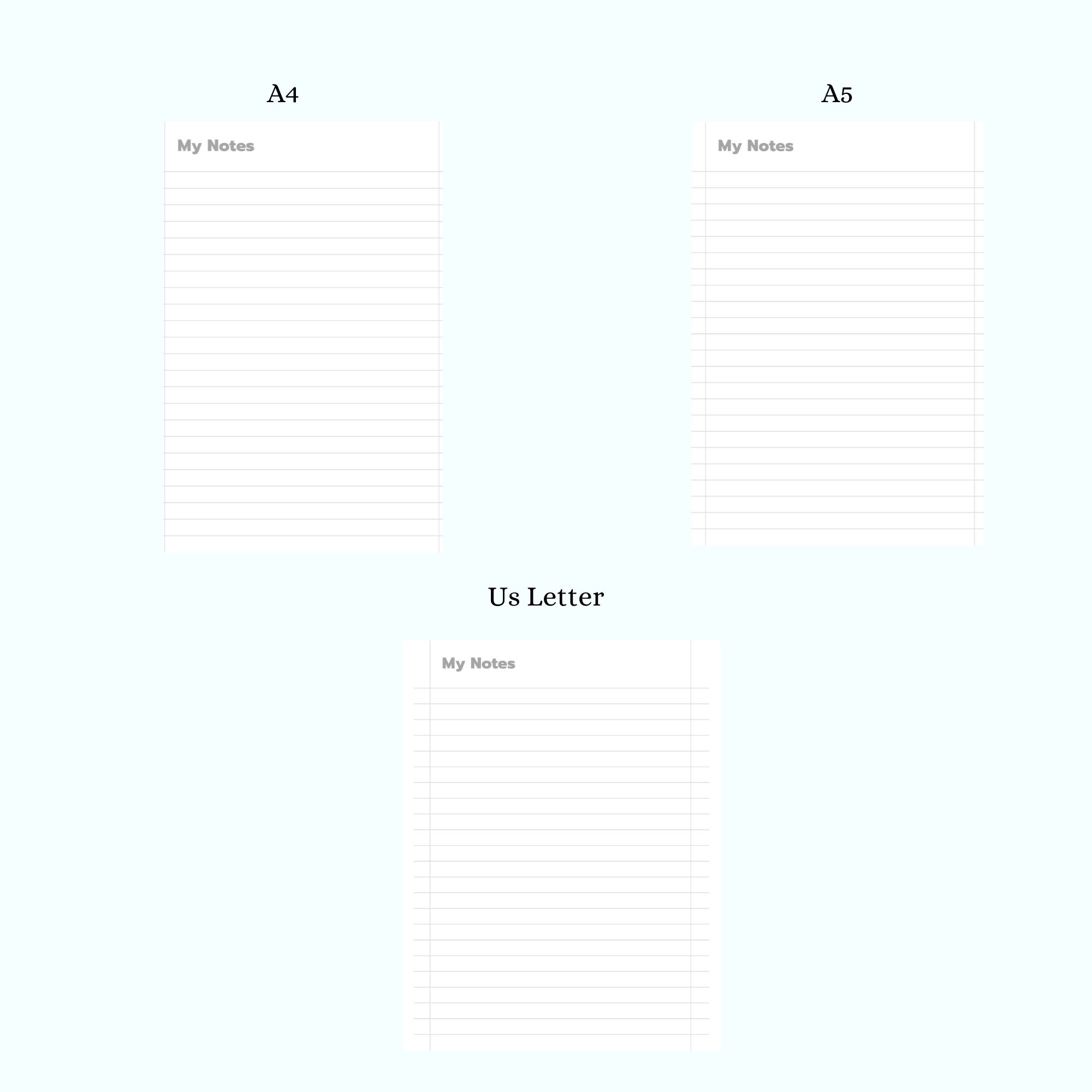 Lined paper notes page printable grid notes note taking writing