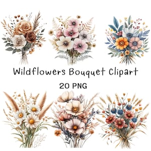 Watercolor Wildflowers Bouquet Clipart, Cute Wild Flowers ,High Quality JPGs,Printable Watercolor,Digital Download, Paper Craft,Junk Journal