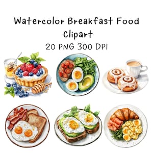Watercolor Breakfast Food Clipart ,Breakfast Clipart, Food Clipart, Instant Download,Food Png, Breakfast Png, Kitchen Art,Instant Download