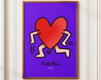 ラブハート - キース・ヘリングにインスパイアされたポップアートプリント、象徴的なストリートアートデザイン、デジタルダウンロード、家の装飾に最適、アート愛好家へのギフト