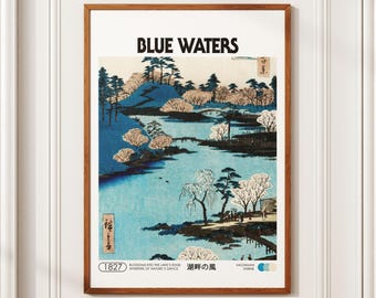 Blue Waters - Japanese Landscape Art Print, High Quality Wall Decor, Digital Download, Ukiyo-e Inspired, Home Office Decoration