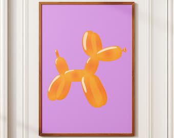 Balloon Dog - Whimsical Orange Balloon Artwork, Digital Download Print, Playful Home Decor, Modern Pop Art, Fun Wall Art