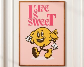 Life Is Sweet - Motivational Poster, Yellow Character Wall Art, Positive Vibes, Happy, Digital Poster, High Quality, HD, Poster