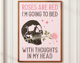 Roses Are Red - Romantic Skull Wall Art, Vintage-Inspired Digital Poster, Thoughtful Valentines Day Gift, Home Decor Art Print