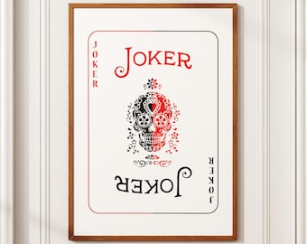 Joker Playing Card Art - Vintage Skull Design, Digital Download Poster, Unique Wall Decor