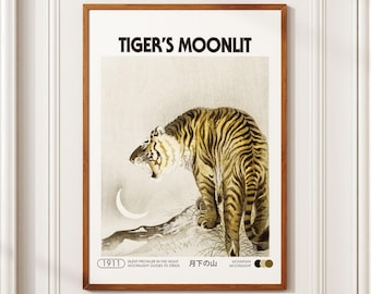 Tigers Moonlit Night - Silent Prowler Digital Art Print, Mountain Moonlight Tiger Poster, High Quality Wall Art