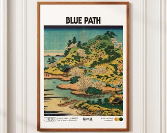 Blue Path - Japanese Woodblock Art, Digital, Vintage Ukiyo-e Landscape, High-Quality Digital Download, Traditional Japanese Decor