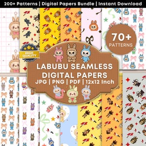 Labubu Digital Paper Bundle | Labubu Seamless Paper | Kawaii Seamless | Cute Tumbler Design | Monster Background | Labubu Printable Papers