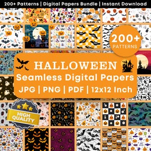 Halloween Digital Paper Bundle: 200+ Seamless Spooky Patterns (Instant Download)